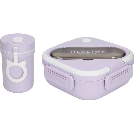 Boîte à lunch minimaliste, mignonne et portable, étanche, avec gobelet, baguettes et cuillère, idéale pour les devoirs des élèves (violet). (1/5)