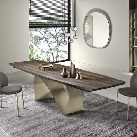 Tavolo allungabile 300 cm con base metallo Beige e piano Eucalipto WALL (1/5)