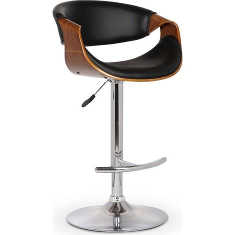 Tabouret de bar aspect noyer et éco-cuir noir ajustable en hauteur MIMAS (1/5)