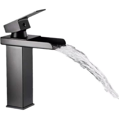 Robinet Lavabo - Mitigeur Cascade Monotrou en Acier Inoxydable 304 - Finition Noire - Cartouche Céramique - Pour Lavabo Sur Plage - 1 Pièce (1/5)