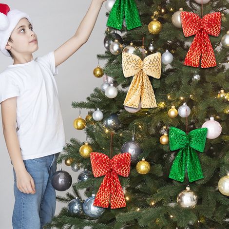 Bow - Satin - Double-Sided - 3D Pleated - For Christmas Tree Top Wedding Arch Window Display - 1 Piece (1/5)