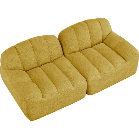 Sofá modular de 2 plazas sin estructura, forma de concha, tejido granular amarillo, HOMVRA (1/5)