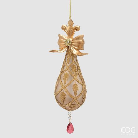 EDG Enzo De Gasperi Addobbo Goccia con Fiocco Gold H25 Ø8 cm – Decorazione di Natale (1/2)