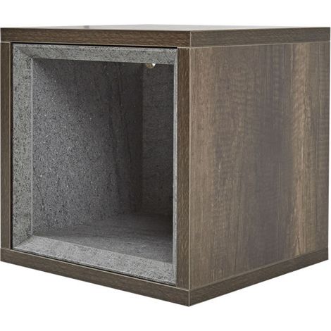 Milano Bexley Oak Effect 300mm Wall Hung Bathroom Cube Storage Unit - Dark Oak (No LED Light) (1/4)