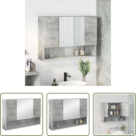 vidaXL Armoire murale -  Armoire Miroir Gris béton 80 x 17 x 55 cm Bois d'ingénierie (1/5)