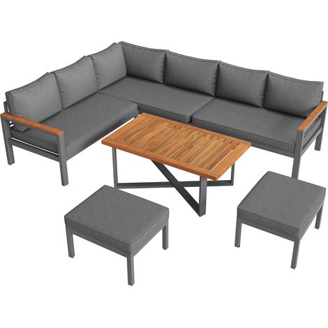 Salon de jardin 7-8 places – Ensemble mobilier d’extérieur avec structure en fer galvanisé, table en bois massif, coussins confortables – Idéal pour terrasse, balcon, jardin – Résistant aux intempérie (1/5)