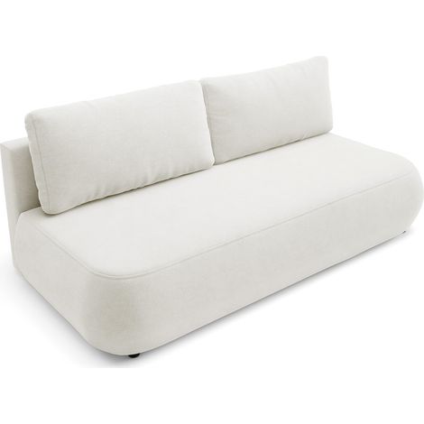 Divano Letto 2 Posti Brugnato, Contenitore, Cuscini Sfoderabili, Reclinabile, 210x106 cm Bianco Crema