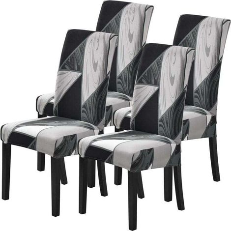 Set of 4 Stretch Chair Covers, Universal Printed Chair Covers, Non-Slip Padded Chair Covers for Home, Hotel and Restaurant, Grey (1/5)
