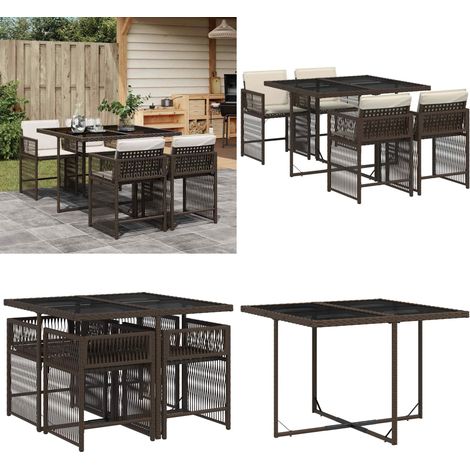 Set comedor de jardín 5 piezas y cojines ratán sintético marrón - Sillas de jardín - Cojines para sillas