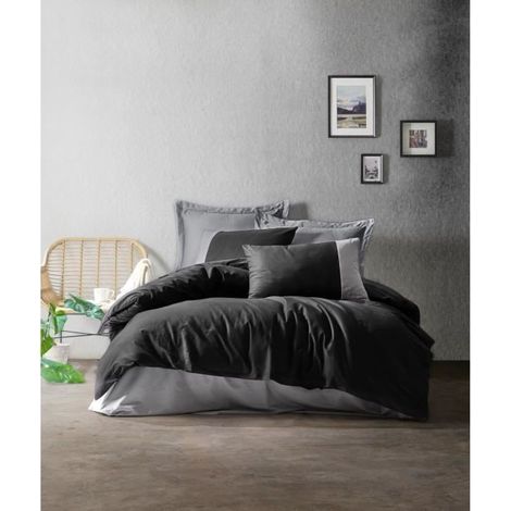 Housse de couette, housse de couette, linge de lit Set Noir Gris