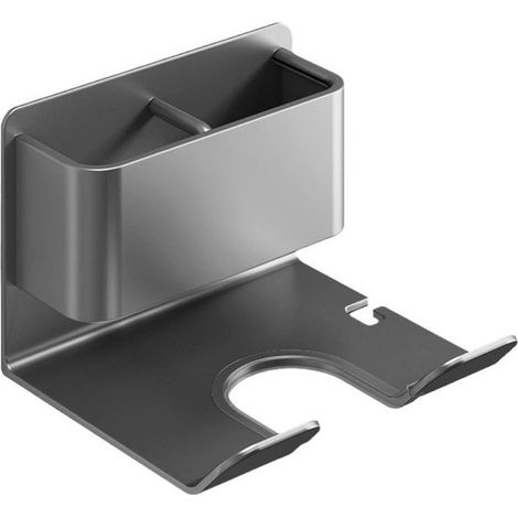 Supporto da parete per asciugacapelli, ideale per camera da letto, hotel e bagno, colore grigio. Supporto da parete autoadesivo, universale. (1/5)