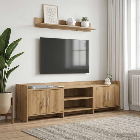 Meuble TV 4 portes en bois d’ingénierie, chêne artisanal, 168 x 33 x 47 cm - PANGIVO (1/5)