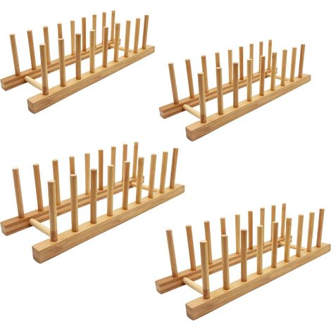 Support d'assiettes pour armoires de Cuisine en Bambou - pour Planche à découper - Égouttoir à Vaisselle - Organisateur pour Assiettes/Tasses/couvercles de casseroles (4, 8 emplacements) (1/5)