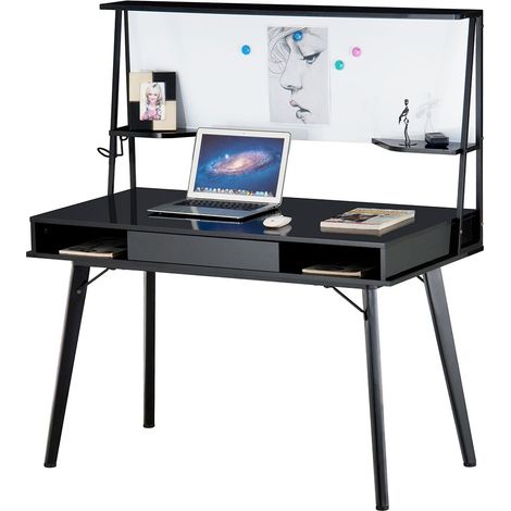 Scrivania con Lavagna Magnetica Cassetto Tavolo Porta PC Computer Legno Nero