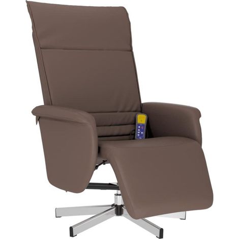 Fauteuil de relaxation massant pivotant 360° avec repose-pieds et dossier inclinable, similicuir marron (1/5)