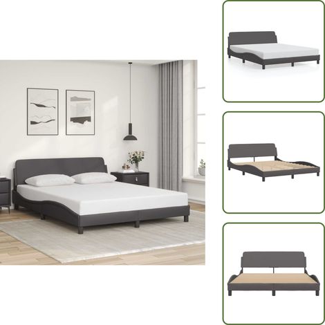Cadre de lit sans matelas gris 160x200 cm similicuir - Cadre De Lit - Lit Double - Similicuir - Design Moderne - Têtière Intégrée (1/5)