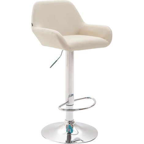 Taburete de bar x1 con reposapiés y reposabrazos en piel sintética color crema base de trompeta de metal cromado 100005597