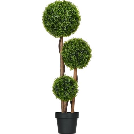 Buchsbaum artificiel grand 110 cm avec 3 boules, plante décorative UV résistante pour intérieur et extérieur (1/5)
