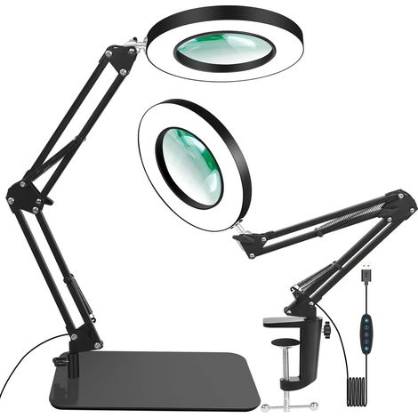 Lampada da scrivania con lente d'ingrandimento 2 in 1, lente d'ingrandimento 10X con luce e supporto, lampada da scrivania con 3 modalità di colore regolabili per lettura, riparazione, artigianato [cl