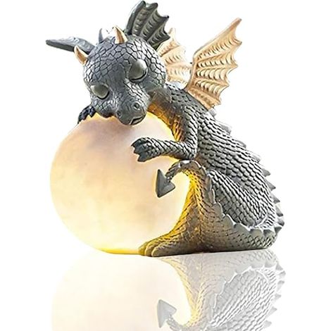 Figure Décorative Dragon avec Lumière Ronde, Décoration pour L'Extérieur, Balcon et Jardin, Porte-Bonheur