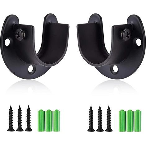 Lot de 2 supports de tringle à rideau robustes en acier inoxydable de 25 cm de diamètre, noirs, avec vis (1/5)