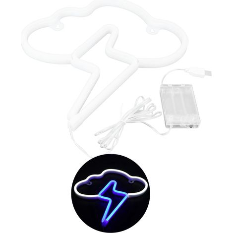 Lumière néon LED bicolore blanc+bleu, lampe au néon USB ou batterie pour chambre enfant, fête, décoration murale.