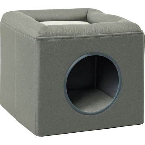 Niche/bed for cat 2 in 1, niche with cushion, 36,5 x 36,5 x 33 cm, green (1/5)