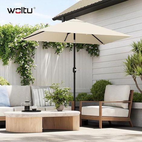 WOLTU Sombrilla de jardín de 206 x 135 cm con barra central inclinable y protección UPF 50+, para balcón, jardín y playa, color beige