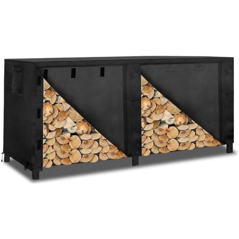 Housse de protection pour porte-bûches, noire, 2,4 m, tissu Oxford 420D, imperméable et coupe-vent, pour porte-bûches 122 x 61 x 104 cm (1/5)