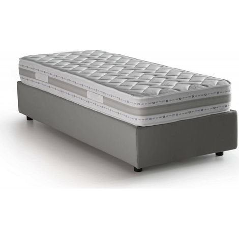 Dmora - Cama individual Dmorier, Cama contenedor con revestimiento de tela, 100% Made in Italy, Apertura frontal, con colchón Cm 90x200 incluido, Gris