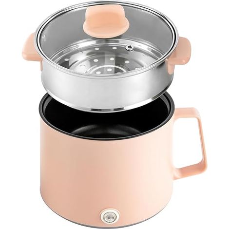 Casserole électrique de 1,7 l avec cuiseur à vapeur, mini multicuiseur 220 V, poêle antiadhésive portable avec double contrôle de puissance, pour voyage, poêle à frire électrique pour la (1/5)