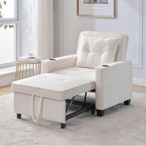 Divano letto 1 posto con portabicchieri, porta USB e schienale regolabile bianco HAVRYA (1/5)