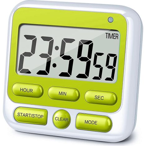 Minuteur de cuisine numérique avec alarme silencieuse/sonore, interrupteur marche/arrêt, horloge 24 heures et alarme, fonction mémoire, compte à rebours et compte ascendant pour enfants et enseignants (1/5)