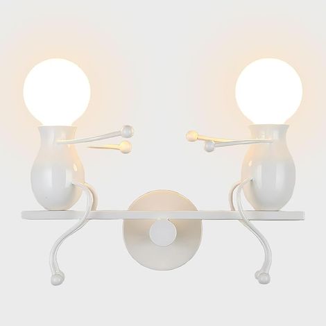 2 Lampes Applique Murale Interieur Lampe Murale Moderne Design Créative Bascule Humanoïde Lampe de Mur Art Déco Éclairage E27 pour Chambre D'enfants, Couloir, Escalier (Blanc)
