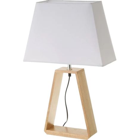 Grande Lampe en chêne clair et abat-jour blanc (1/5)