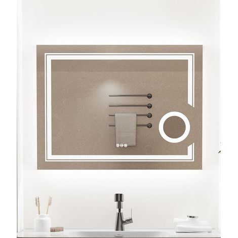 Specchio ingranditore 3X da Bagno con LED Luce Retroilluminato + Frontale Specchio Smart Rettangolare da Trucco 60x80cm