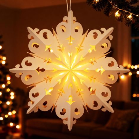 Étoile de Noël lumineuse en papier 3D de 60 cm à suspendre avec éclairage - Décoration de Noël pour fenêtre intérieure (1/5)