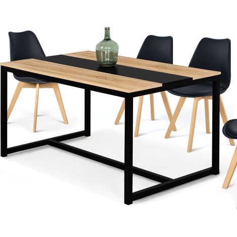 Idmarket – Table à manger extensible rectangle 8 personnes 150 cm – Structure métal noir – Plateau en particules de bois – Style industriel