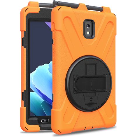 Coque Samsung Galaxy Tab Active3 SM-t575 -T570 -T577 (8.0\") - 360° Rotation Support [Dragonne] [Bandoulière] Housse Etui - Orange (1/5)