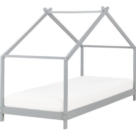Cama infantil con dosel y somier de madera de pino gris 90 x 200 cm ORLU