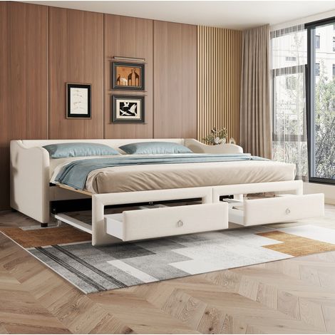 cama nido con almacenaje lino 90x200 beige OKMYHOME (1/5)