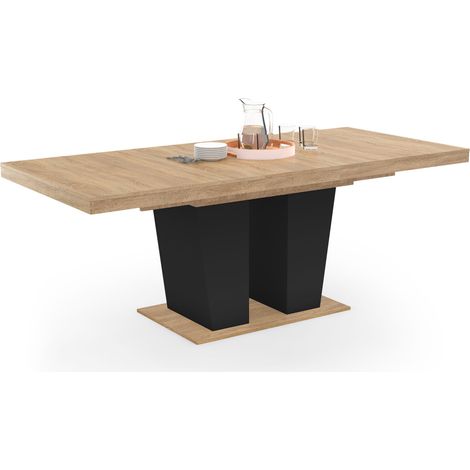 Idmarket – Table à manger extensible rectangle 6-10 personnes – Bois mélaminé noir et bois clair – Longueur 160-200 cm – Design contemporain
