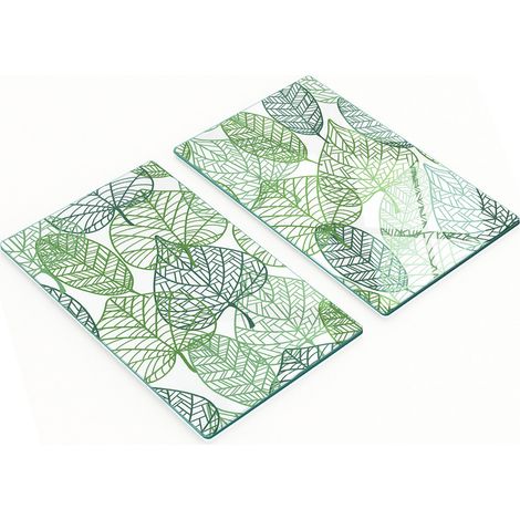 Tableros de vidrio duraderos y elegantes con estampado de hojas verdes, 2x30x52 cm.