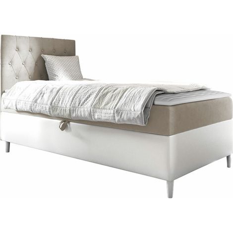 Cama continental Lucus VII, Soft 017 + Fresh 1, Individuales, Continental, 90x200, Cuero ecológico, Tapiz, Somieres, 92x208x115cm (1/5)