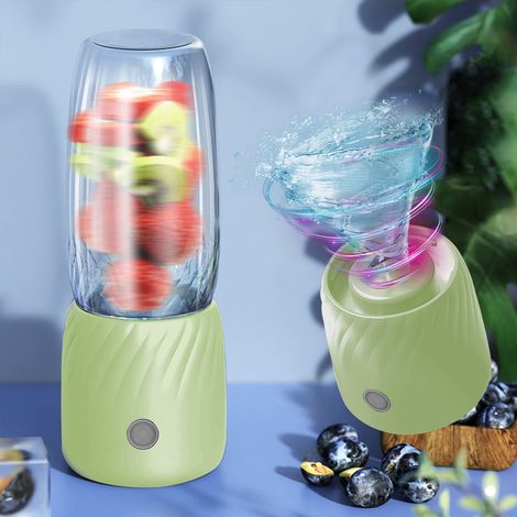Tragbarer Mixer/Entsafter, USB-Ladegerät, 6 Edelstahlklingen, 350 ml Fassungsvermögen, Handmixer, geeignet für Smoothies, Säfte, Sport, Reisen und Outdoor-Aktivitäten (grün).