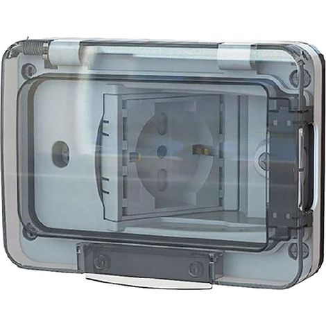 4box - Custodia Wide grado di protezione IP55 completa di presa schuko bivalente. Per scatola incasso 3 moduli. Protezione totale anche a spina inserita. Colore Bianco