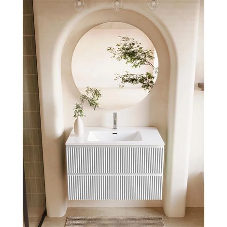 Exagonshop Mobile bagno 80x46 bianco opaco cannettato lavabo