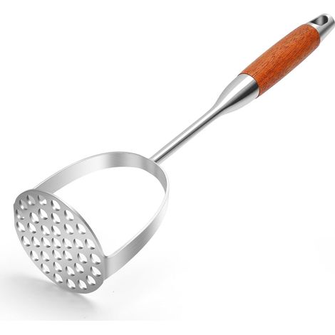 Presse-purée monobloc avec manche en bois, double arche pour un écrasement facile, en acier inoxydable 304, ustensile de cuisine idéal pour les avocats et les haricots. (1/5)