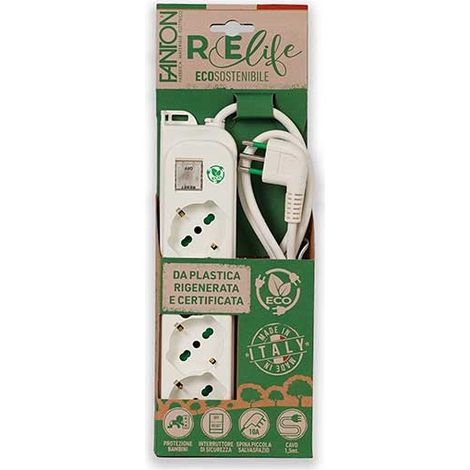 Mehrfachsteckdose OMEGA ECO 4 Steckdosen Schuko 2P+T 16A Kabel 1,5m Stecker Italienisch Std. 2P+T 10A mit Schalter Fanton 474204ECO (1/5)