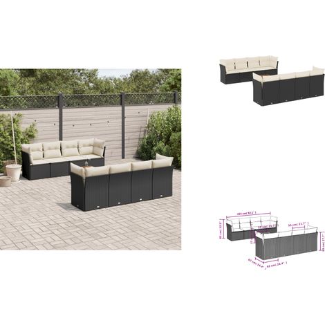 9-tlg. Garten-Sofagarnitur mit Kissen Schwarz Poly Rattan - Gartensortiment - Outdoor Möbel - Gartenlounge - Lounge Set - Esstischset (1/3)